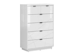 Forn Chest of Drawers 90x130 cm – White Gloss, 6 Soft-Close Drawers, Routed Fronts