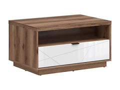 Forn Coffee Table 90×60 cm – Dark Delano Oak / White Gloss | Soft-Close Drawer & Lower Shelf