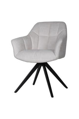 Chort Swivel Dining Chair — 360° Rotation, Soft Fabric & Black Metal Frame, Creme