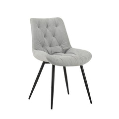 Claudio Upholstered Dining Chair — Corduroy Fabric & Black Metal Legs, Light Blue