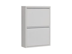Fly 2K Metal Shoe Cabinet 50×70.5 cm – 2 Tilt-Out Compartments, Only 15 cm Deep | White