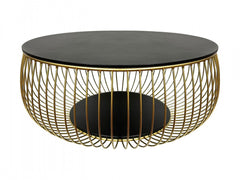 Bowl Round Glass Coffee Table — 86cm Tempered Glass Top & Filigree Metal Base, Black & Gold