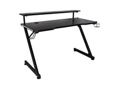 Black — Gaming Desk | 120 × 64 cm | Headphone Hook & Cup Holder | Cable Management