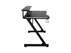 Black — Gaming Desk | 120 × 64 cm | Headphone Hook & Cup Holder | Cable Management
