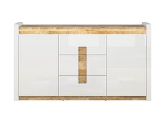 Alameda — Large Chest of Drawers | 172 cm | 3 Drawers & 2 Doors | White Gloss & Westminster Oak