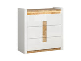 Alameda Chest of Drawers 97 cm – 3 Drawers with LED Under-Top Lighting & Wood-Grain Decor | White Gloss / Westminster Oak