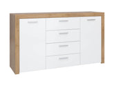 Balder Chest of Drawers 155cm — 2 Cabinets, 4 Drawers, Bold Frame Strips & Simple Handles, Riviera Oak & White Gloss