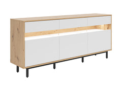 Gap Large Sideboard 190cm – Artisan Oak, White & Black | 3 Drawers & Shelves