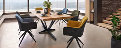 Akita Swivel Dining Chair – Green | Soft Upholstered Seat & Black Metal Legs