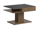 Campo Coffee Table 80×60 cm – Tempered Black Glass Top, Open Storage, Compact | April Oak & Black