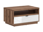 Forn Coffee Table 90×60 cm – Dark Delano Oak / White Gloss | Soft-Close Drawer & Lower Shelf