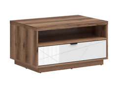Forn Coffee Table 90×60 cm – Dark Delano Oak / White Gloss | Soft-Close Drawer & Lower Shelf