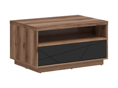 Forn Coffee Table – Dark Delano Oak & Black Matt | Soft-Close Drawer, Grooved Front & Magazine Shelf | 90×60 cm