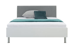 Anton Bed 140x200 cm – White, Upholstered Headboard, Slatted Base & Bonell Spring Mattress