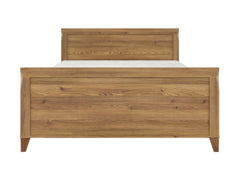 Bergen Bed 140 — Tall Headboard, Geometric Detail & Angled Legs, Golden Sibiu Larch