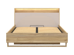 Dalva Bed 160 — Japandi Style, LED Headboard with USB, Gas Lift Storage, Mauvella Oak & Kashmir