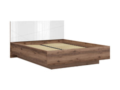 Forn Storage Bed 160×200 cm – Gas-Lift Base, Modern Style, 4 Colour Options | Dark Delano Oak & White Gloss