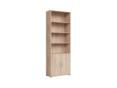 BRW Office Tall Bookcase | 3 Open Shelves, 2 Doors & Enclosed Base | Sonoma Oak | 79x221x35cm