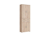 BRW Office Closed Bookcase 221cm — 4 Doors, 3 Shelves, 2 Drawers & Simple Handles, Sonoma Oak