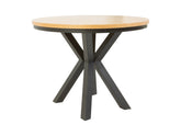 Eland Round Extendable Dining Table Ø100–200 cm – Natural Oak Veneer & Black Metal