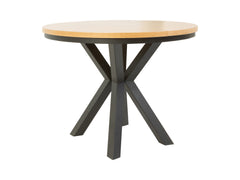 Eland Round Extendable Dining Table Ø100–200 cm – Natural Oak Veneer & Black Metal