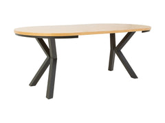 Eland Round Extendable Dining Table Ø100–200 cm – Natural Oak Veneer & Black Metal