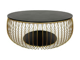 Bowl Round Glass Coffee Table — 86cm Tempered Glass Top & Filigree Metal Base, Black & Gold