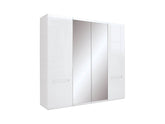 Azteca Trio 4-Door Wardrobe 220×210 cm – Mirror Fronts, 3 Sections, 2 Hanging Rails, Soft-Close | White & White Gloss
