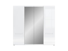 Azteca Trio 4-Door Wardrobe 220×210 cm – Mirror Fronts, 3 Sections, 2 Hanging Rails, Soft-Close | White & White Gloss
