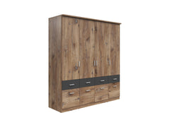 Brando 4 Wardrobe 4-Door with 8 Drawers – Dark Flagstaff Oak / Graphite