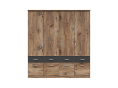 Brando 4 Wardrobe 4-Door with 8 Drawers – Dark Flagstaff Oak / Graphite