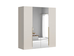 Flex 4-Door Wardrobe with Mirror 200 cm – Cashmere & Grey, 218 cm Tall