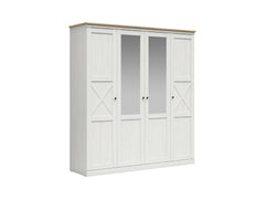 Frija Wardrobe 203 cm – 4-Door Scandinavian Wardrobe with Mirrors, 2 Rails & Soft-Close Hinges | Andersen Pine / Artisan Oak