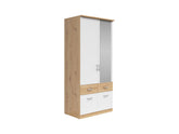 Brando 2 Wardrobe 91×199cm – Artisan Oak & White | Mirror, Hanging Rail & 4 Drawers