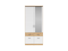 Brando 2 Wardrobe 91×199cm – Artisan Oak & White | Mirror, Hanging Rail & 4 Drawers
