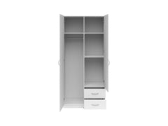 Casao 2-Door Wardrobe 91cm — Hanging Rail, Shelving Section, 2 Drawers & Grey Handles, White
