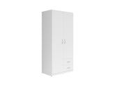Casao 2-Door Wardrobe 91cm — Hanging Rail, Shelving Section, 2 Drawers & Grey Handles, White