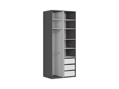 Flex Double-Door Wardrobe 100 cm – Graphite, 7 Shelves, 3 Drawers, 2 Rails, 240 cm Tall