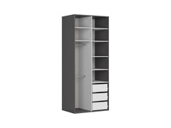 Flex Sliding Wardrobe 100x240 cm – Graphite & Mirror Fronts, 7 Shelves, 3 Drawers, 10-Year Warranty
