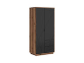 Forn Wardrobe 94×200cm – Dark Delano Oak & Black Matt | 2 Hanging Rails, 4 Shelves & 2 Drawers