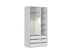 Flex Wardrobe Set of 2 – 125×240×66 cm, Mirror Panel, 6 Soft-Close Drawers & LED | White & Grey