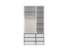 Flex Wardrobe Set of 2 – 125×240×66 cm, Mirror Panel, 6 Soft-Close Drawers & LED | White & Grey