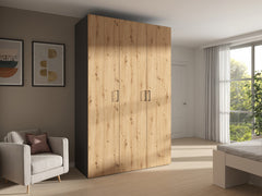 Flex Modular Wardrobe 150 cm – 3 Doors, Graphite / Artisan Oak