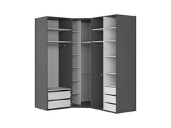 Flex Corner Wardrobe 178x240 cm – Graphite, 5 Drawers, Shelves & Rails, 10-Year Warranty
