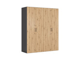 Flex Modular Wardrobe 200cm — 4 Doors, 14 Shelves, 3 Rails & 3 Soft-Close Drawers, Graphite & Artisan Oak