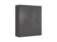 Flex Modular Wardrobe 200 cm – Graphite | 4 Doors | 3 Hanging Rails | 14 Shelves | 3 Soft-Close Drawers | Grey Canvas Interior | 200×240×66 cm