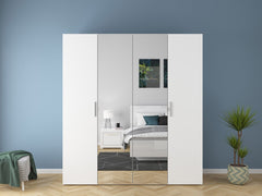Flex Wardrobe 200 – 2-Unit Set with Mirror Panels, 6 Drawers & 5 Hanging Zones | White / White Gloss | 200×218 cm
