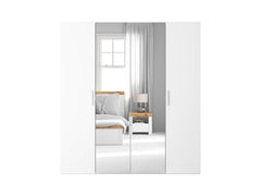 Flex Wardrobe 200 – 2-Unit Set with Mirror Panels, 6 Drawers & 5 Hanging Zones | White / White Gloss | 200×218 cm
