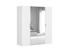 Flex Wardrobe 200 – 2-Unit Set with Mirror Panels, 6 Drawers & 5 Hanging Zones | White / White Gloss | 200×218 cm