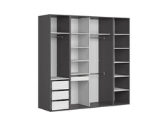 Flex Wardrobe Set 220 cm – 3 Units, Graphite / Black Gloss Sliding Doors